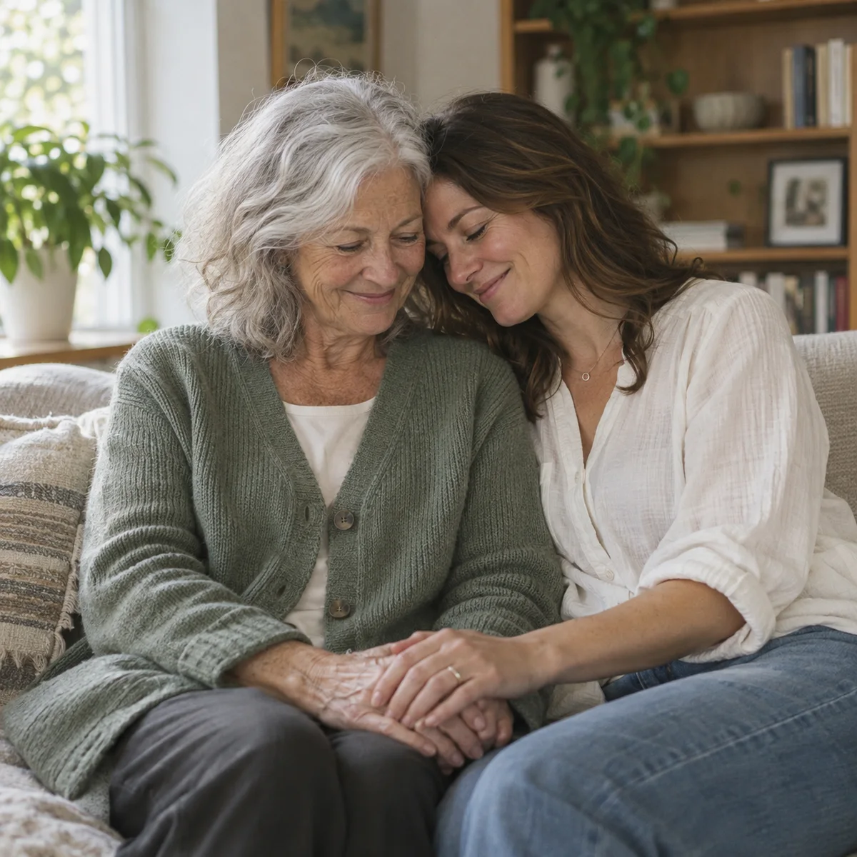 Illustrative scene of a mother and daughter sharing a quiet moment.